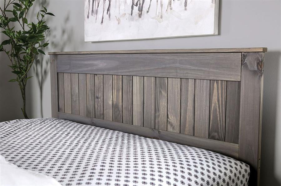 Weathered Gray Pine Wood Queen Bedroom Set 5pcs Q776