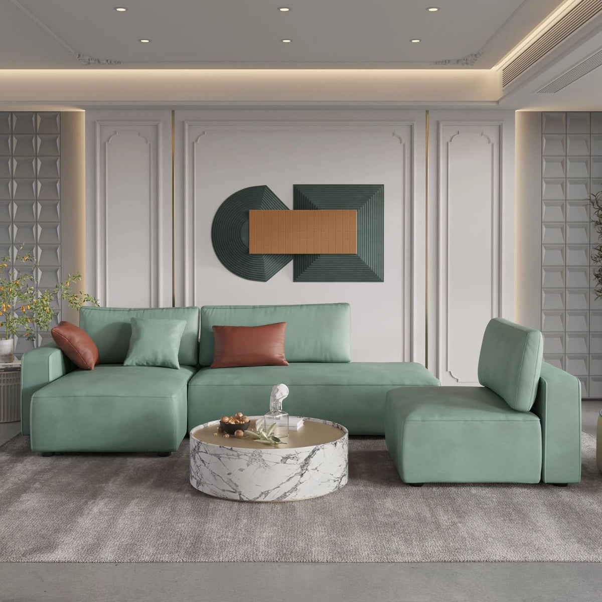 L-Shaped Leather Modular Sofa T491
