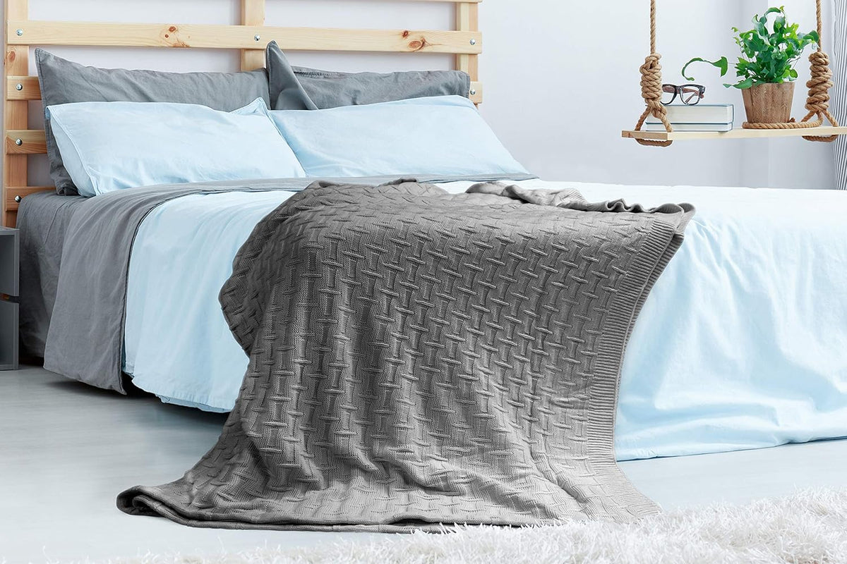 Blue Queen 90”X90” Cotton Basket Weave Blanket Z199