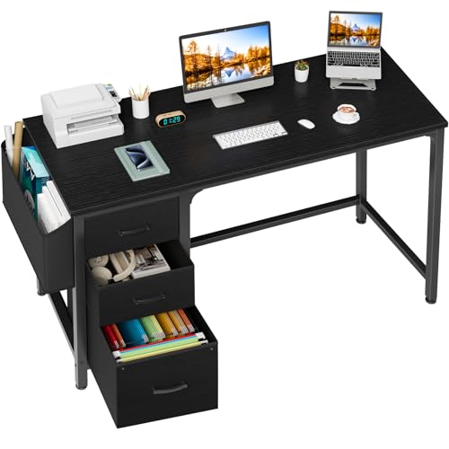 White 55 Inch Computer Desk with Fabric File Drawers Cabinet M101