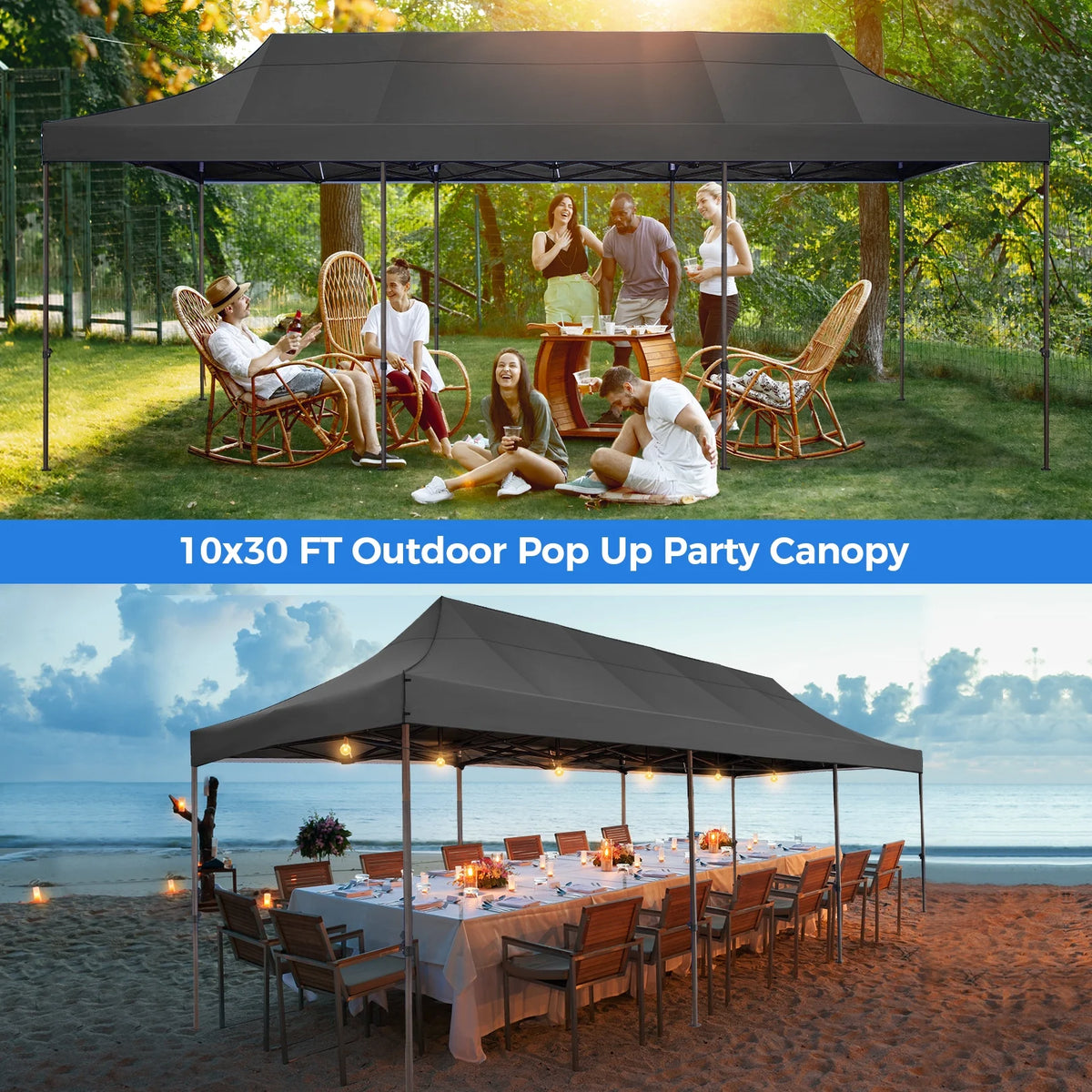 10' x 30' Pop Up Canopy with 8 Removable Sidewalls, Black D151