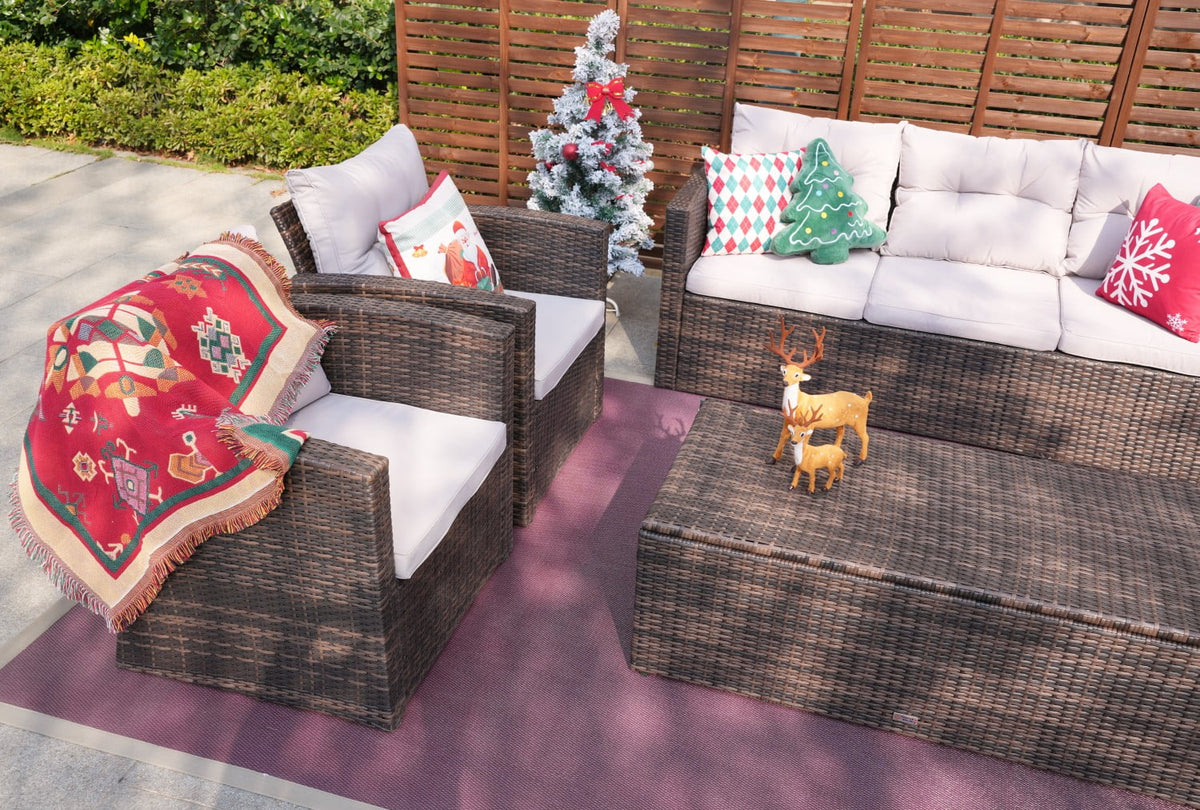 6-Piece Wicker Outdoor Sofa Set with Cushions A56573