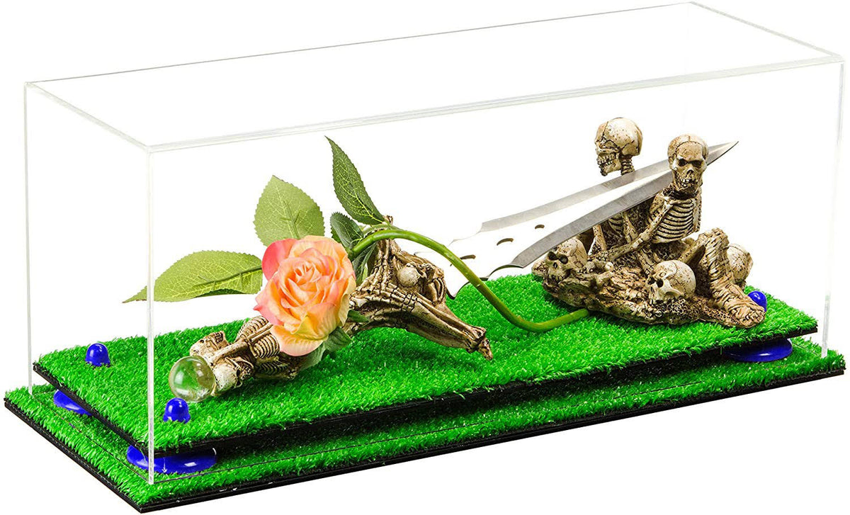 Clear Display Case with Turf Base and Navy Blue Risers I6461
