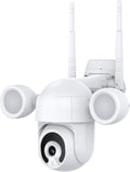 2K WiFi PTZ Security Camera with Floodlight, IP65 Waterproof, Auto Night Vision, Motion-Activated Lights, Auto-Tracking, Two-Way Audio C579