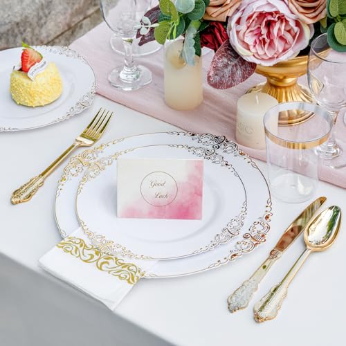350PCS Gold Plastic Dinnerware Set Y80671