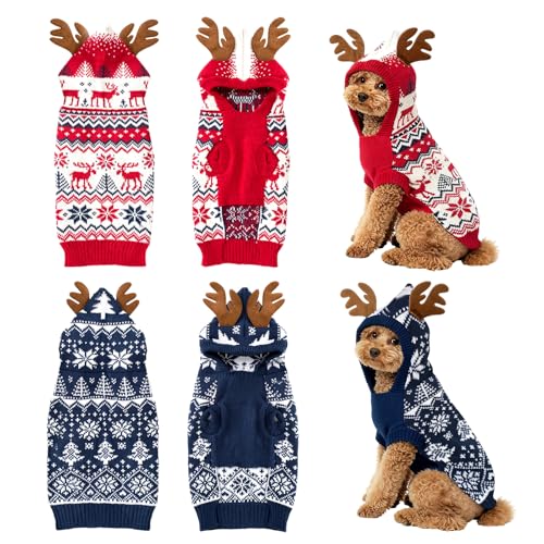 2 Pcs Christmas Dog Sweater Warm Winter Dog Hoodie H746101