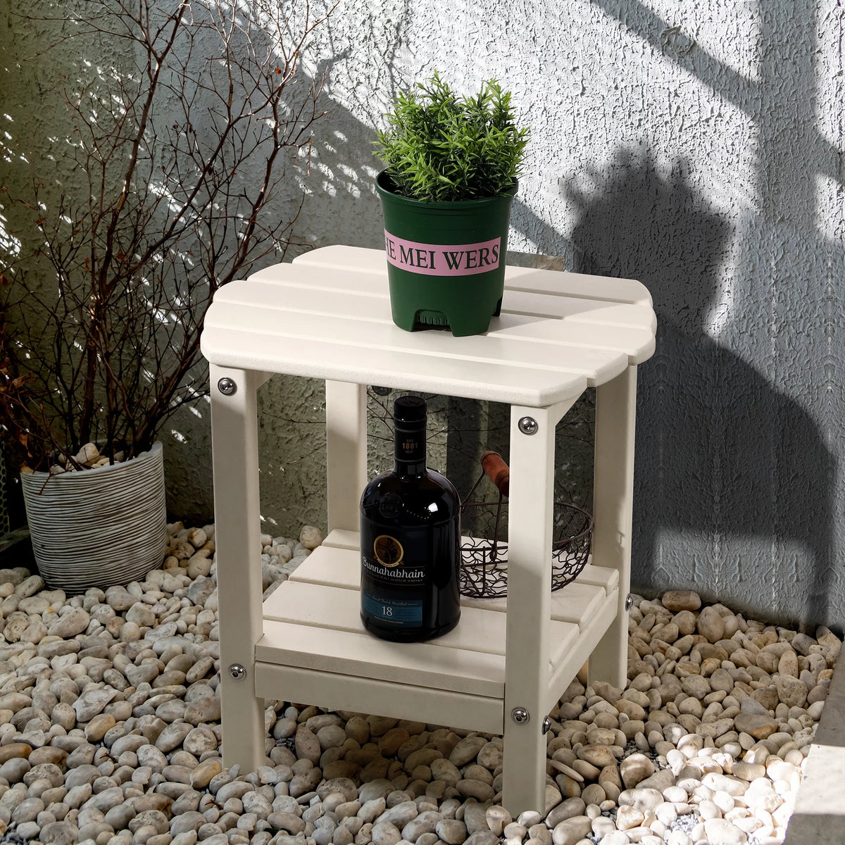 White Plastic Adirondack Side Table with 2 Layer Storage A117586