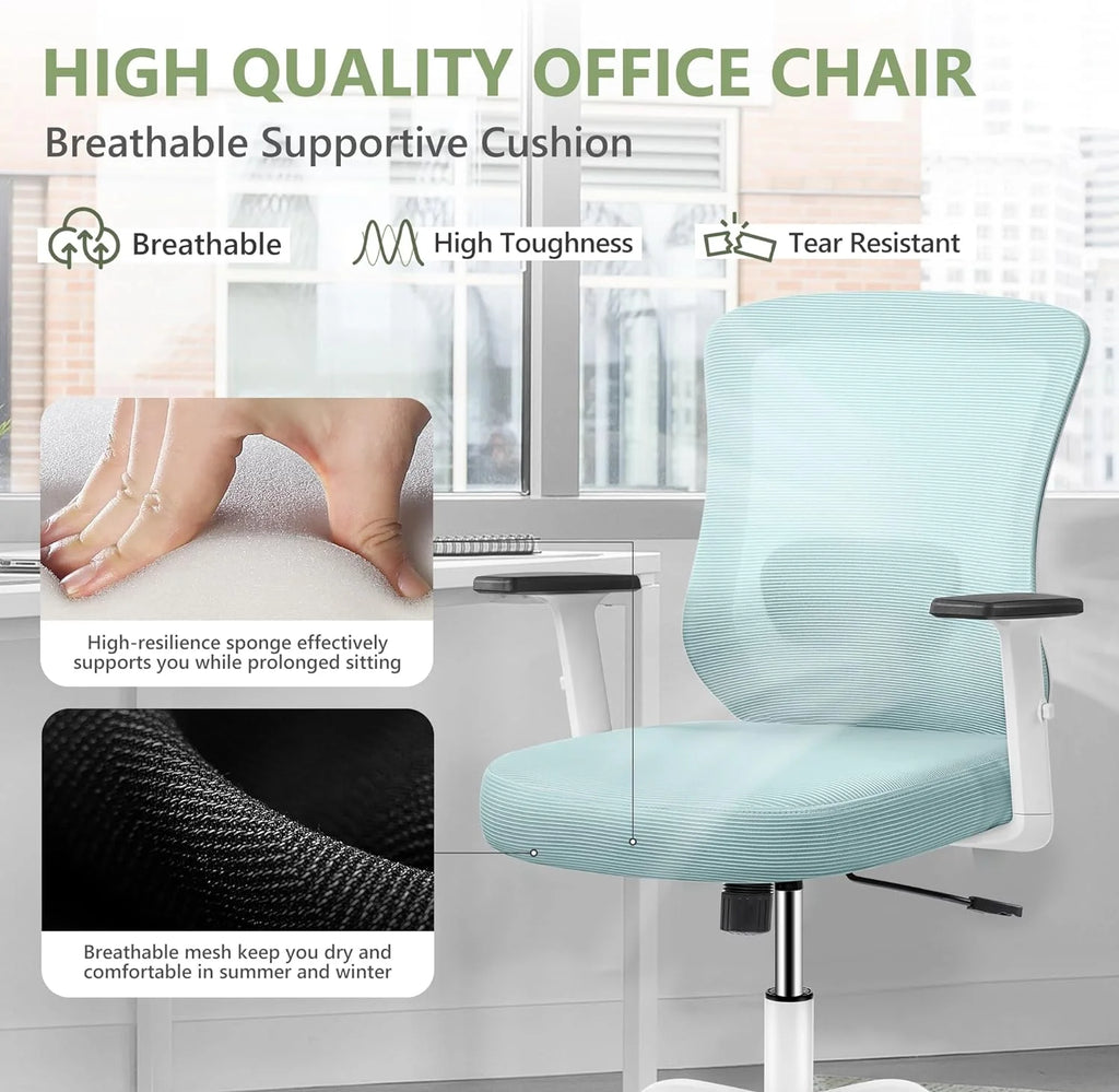 Light Blue Ergonomic Mesh Office Chair with Adjustable Armrests M97767