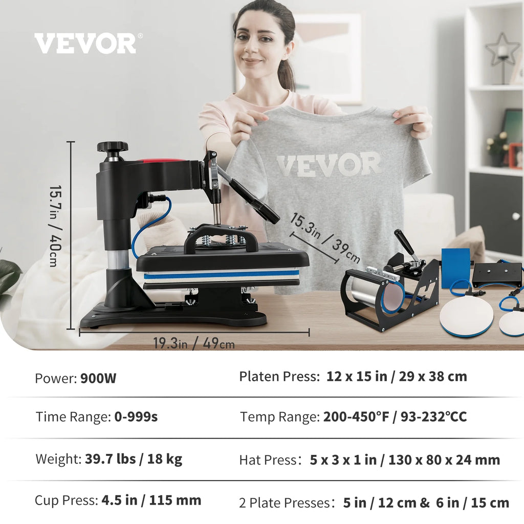 12x15inch 5IN1 Clamshell Sublimation Heat Press Machine with Teflon Coated Y705190