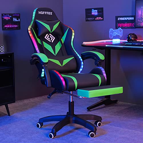 Light Green and Black Ergonomic Gaming Chair with Footrest Z25726