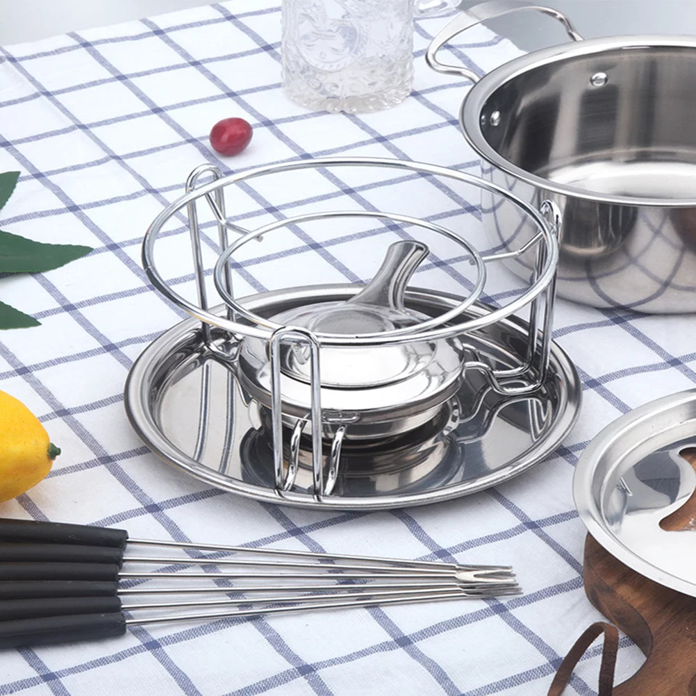 10-Piece Set Stainless Steel Chocolate Melting Pot Cheese Fondue Set J617