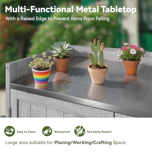Grey Outdoor Storage Cabinet with Potting Bench Table K19463