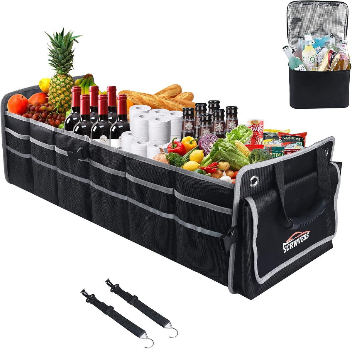 Car Trunk Organizer with Cooler, Collapsible Storage Box, 4 in 1 Multi Compartment, Non-Slip Bottom, 1680D Oxford Y376