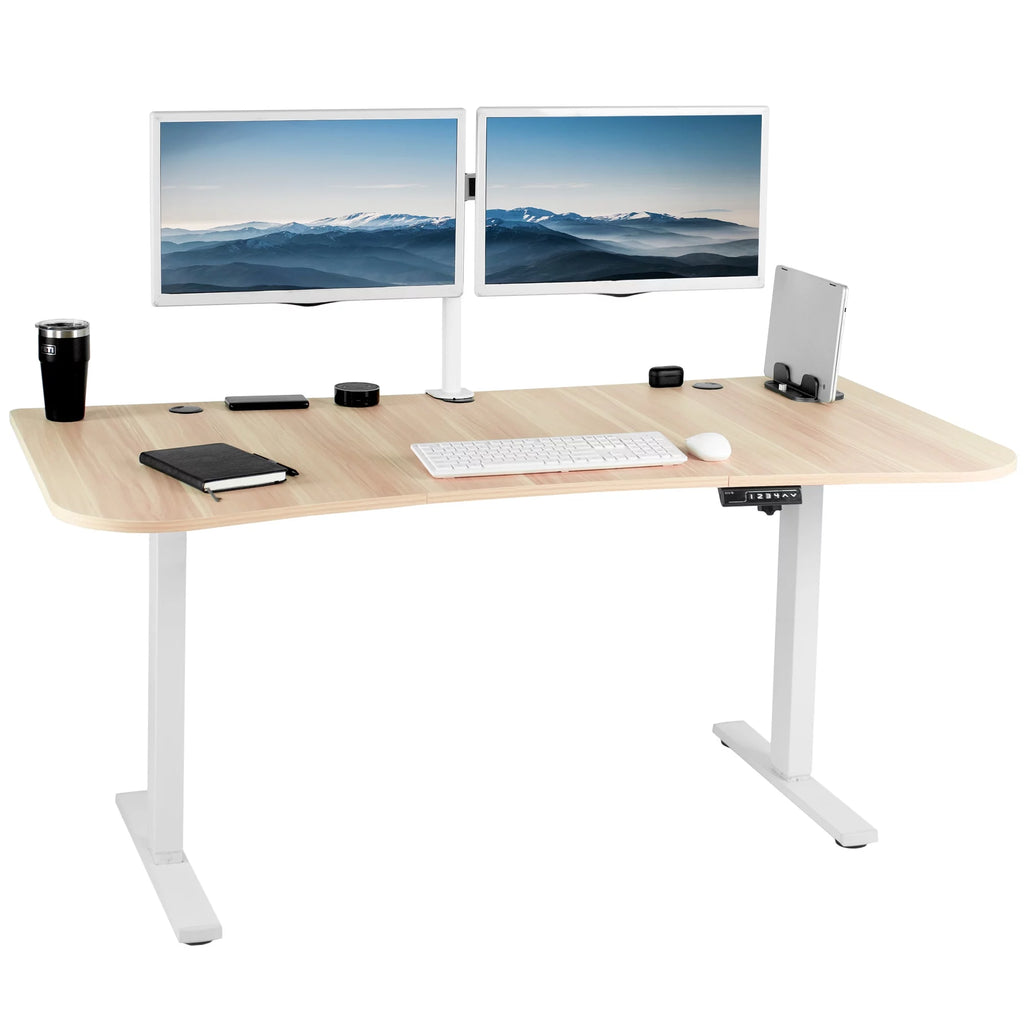 Electric 63” x 32” Stand Up Desk, Light Wood 3 Part Table Top, White Frame G819792