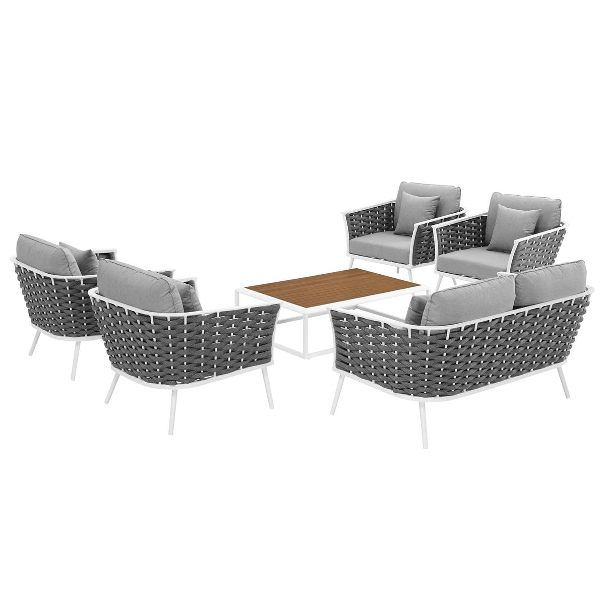 White Gray 6 Piece Outdoor Aluminum Sectional Sofa Set Q4297