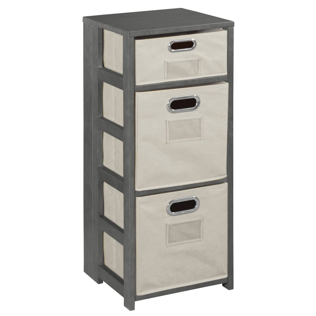 Grey Square Folding Bookcase with Folding Fabric Bins S157