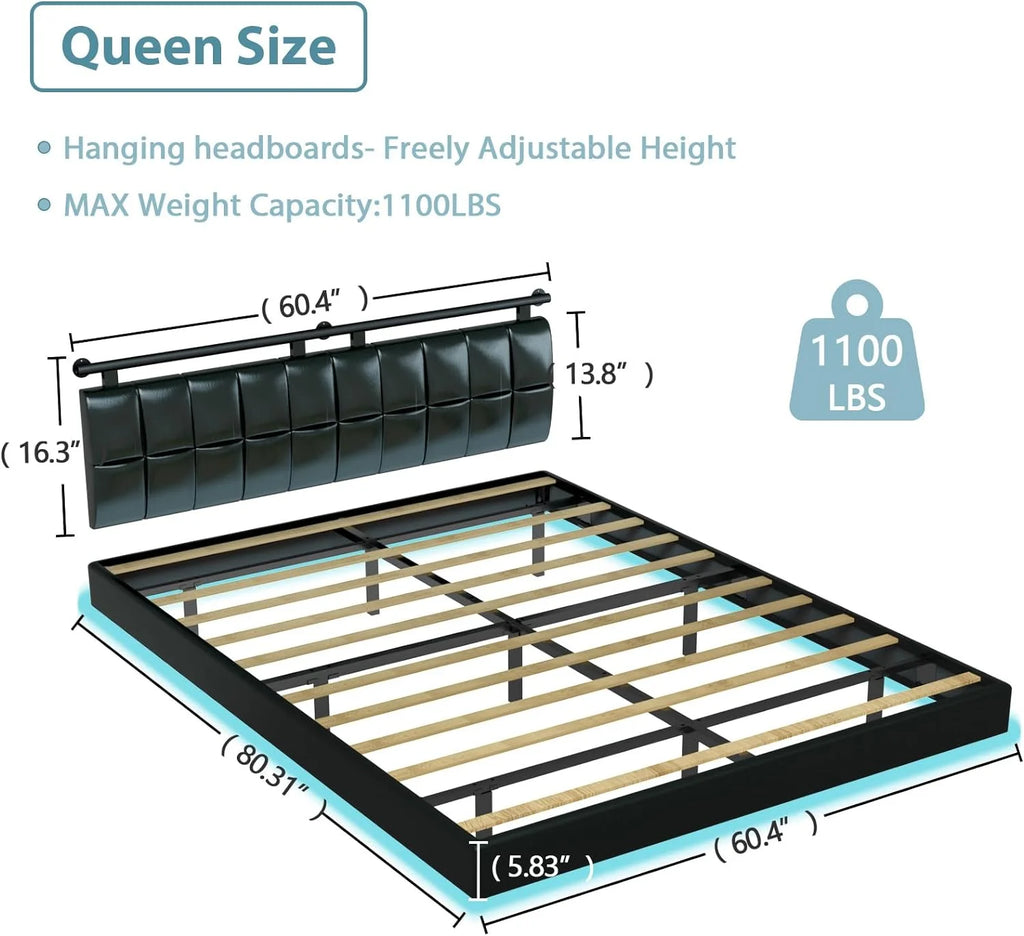 Queen Bed Frame with Charging Station and LED Lights H761