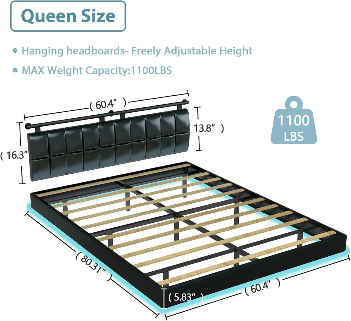 Queen Bed Frame with Charging Station and LED Lights H761