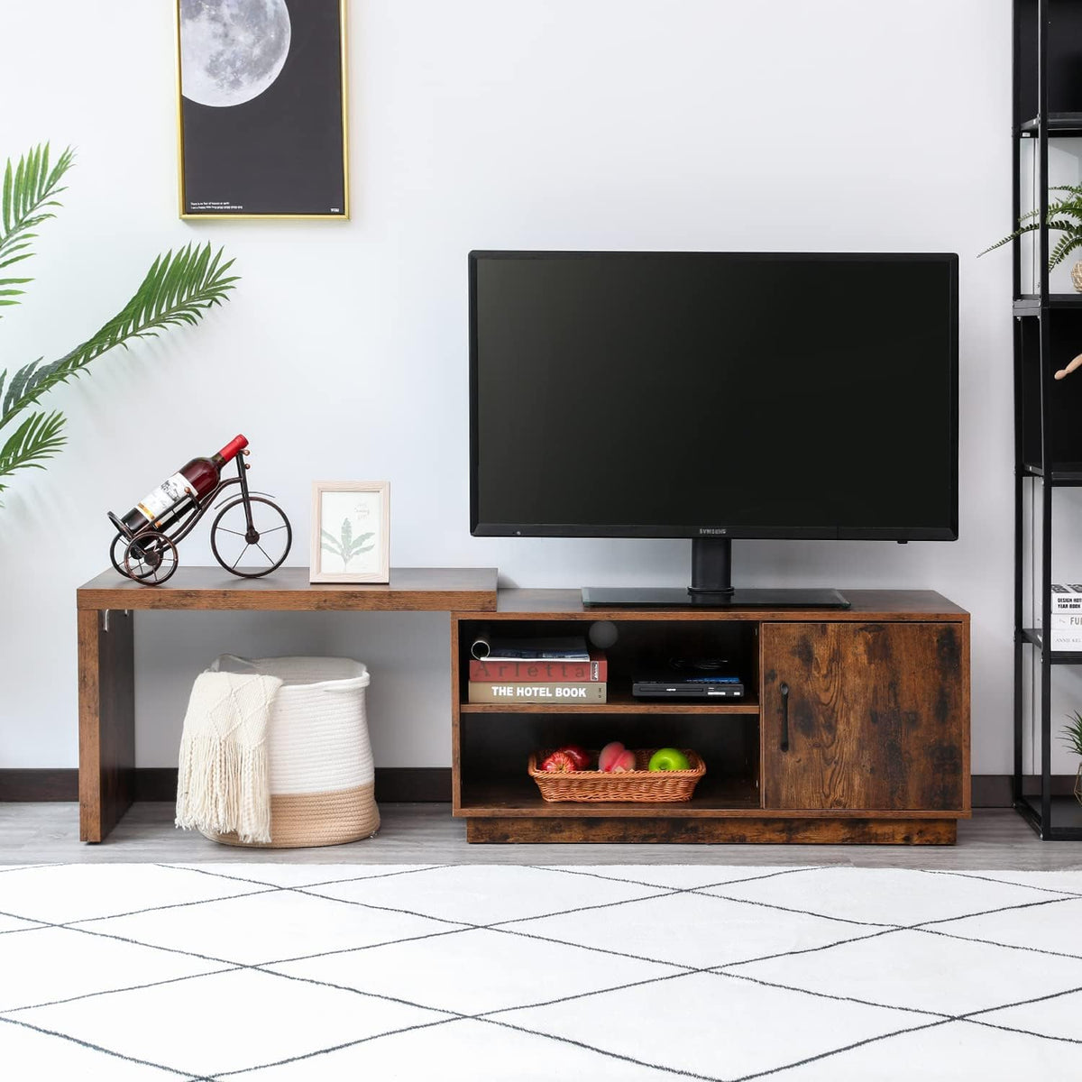 Rustic Brown TV Stand with Storage Cabinets and Open Shelves D2470