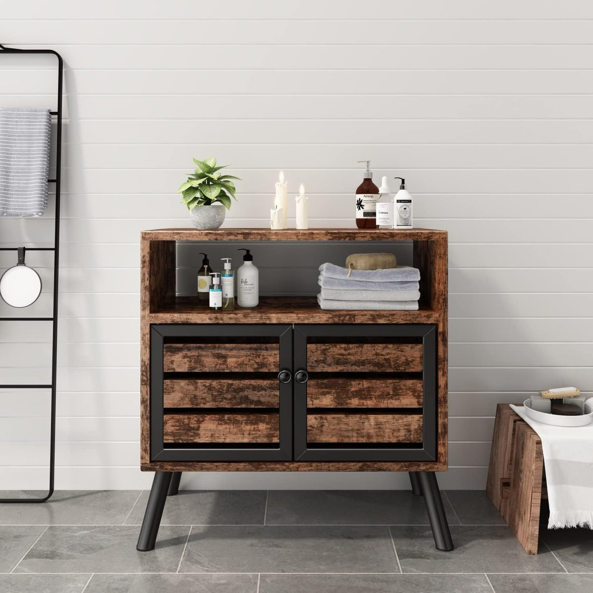 Rustic Brown Storage Sideboard Buffet Table Z75981