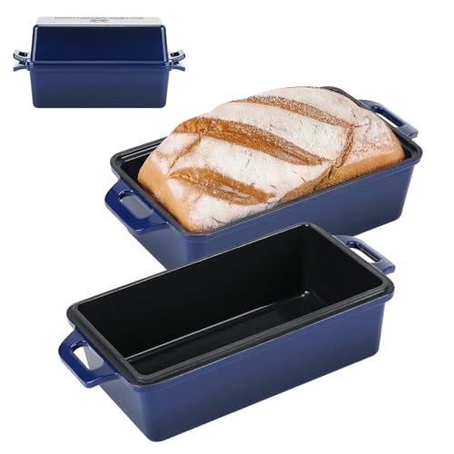 9x5 Inch Enameled Cast Iron Bread Loaf Pan with Lid, 2 Piece Set, Red B330