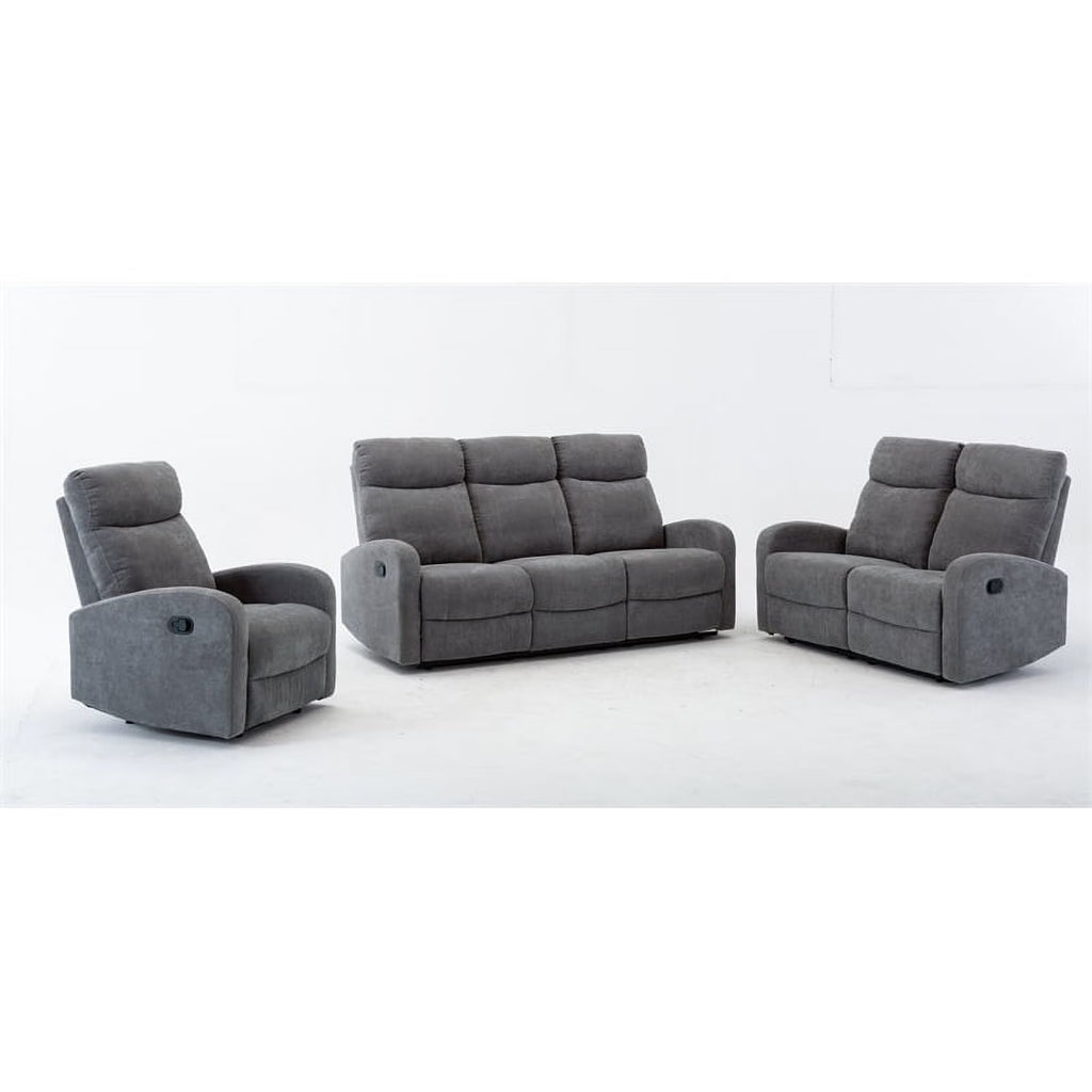 3-Piece Reclining Chenille Fabric Sofa Set Light Gray E4491