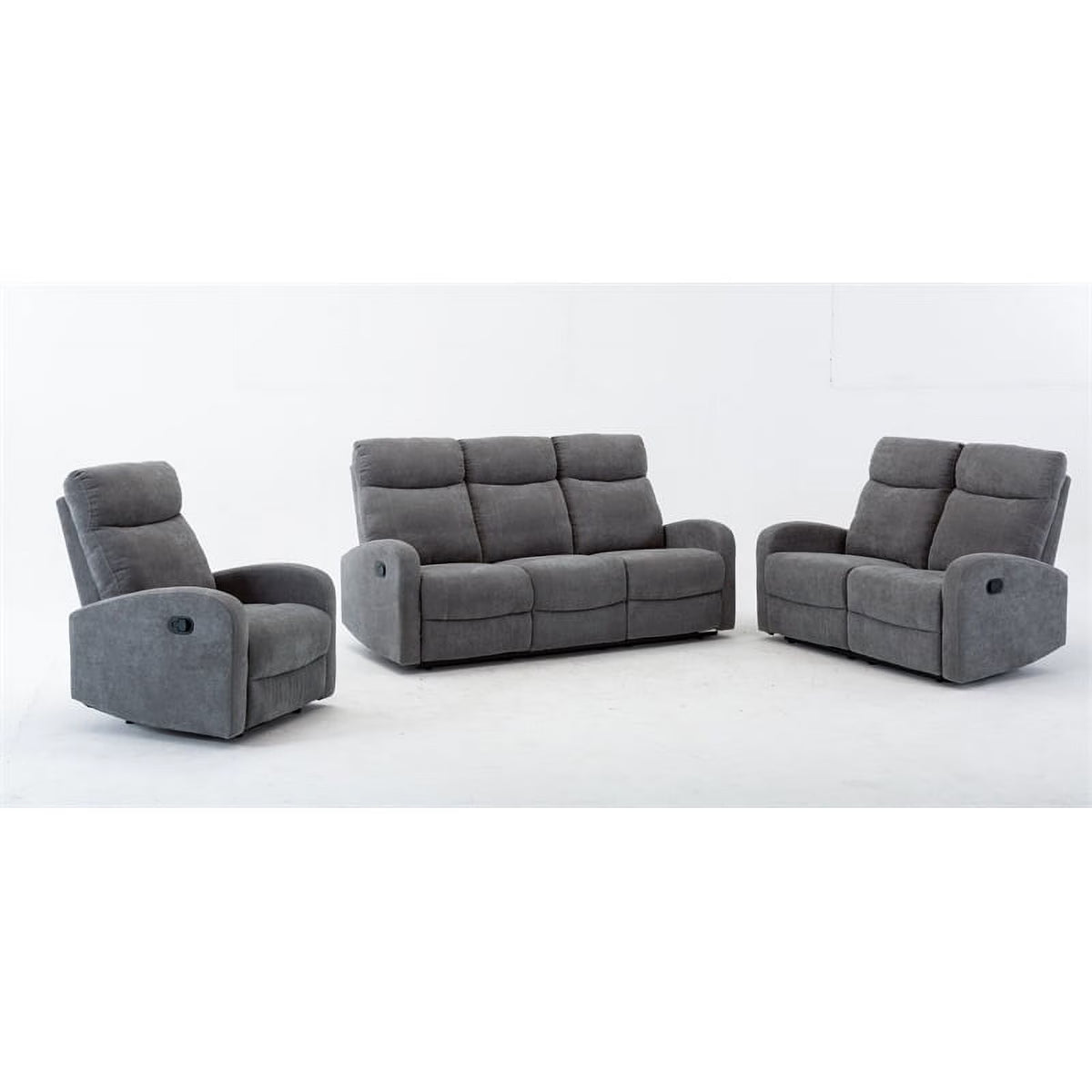 3-Piece Reclining Chenille Fabric Sofa Set Light Gray E4491