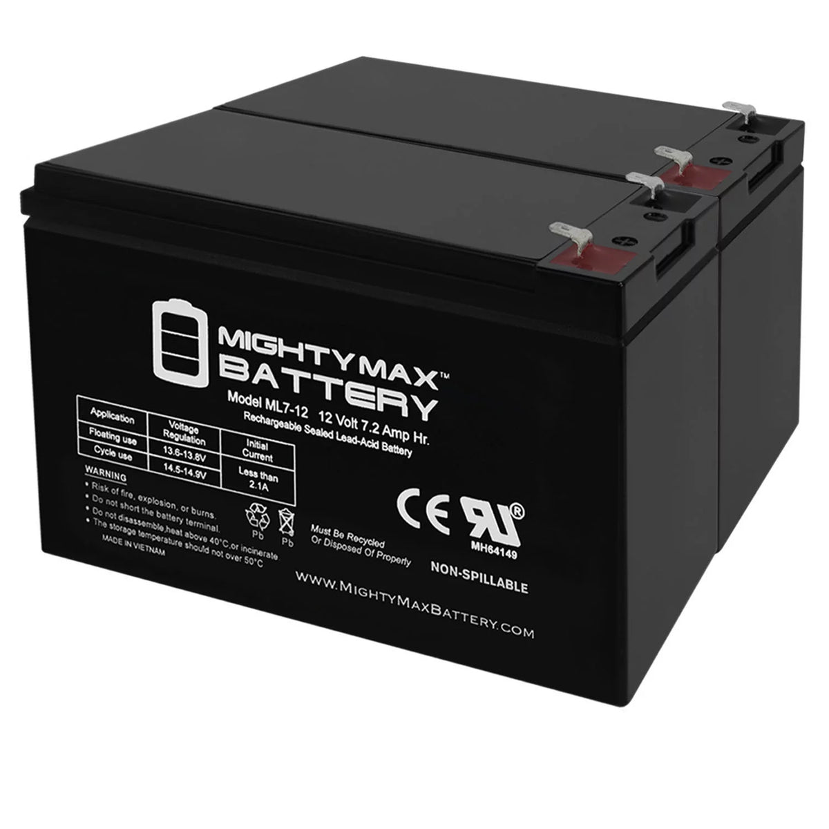 12 Volt 7ah Rechargeable Battery with F1 Terminals V37203