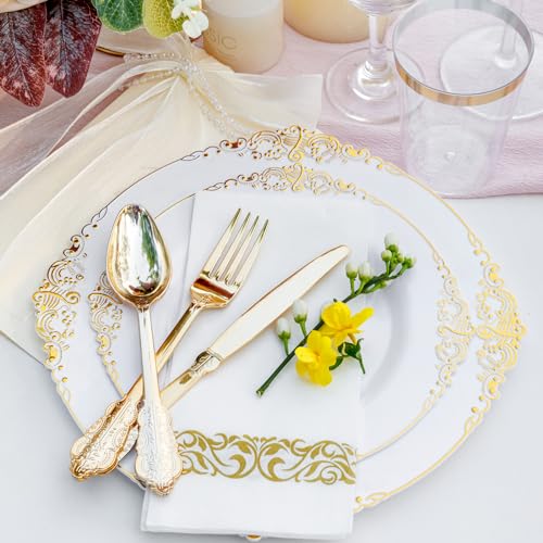 350PCS Gold Plastic Dinnerware Set Y80671