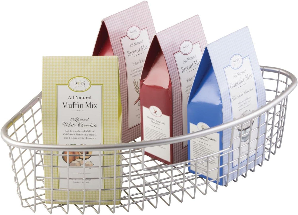 Metal Lazy Susan Storage Organizer Basket with Front Handle - 4 Pack I950570