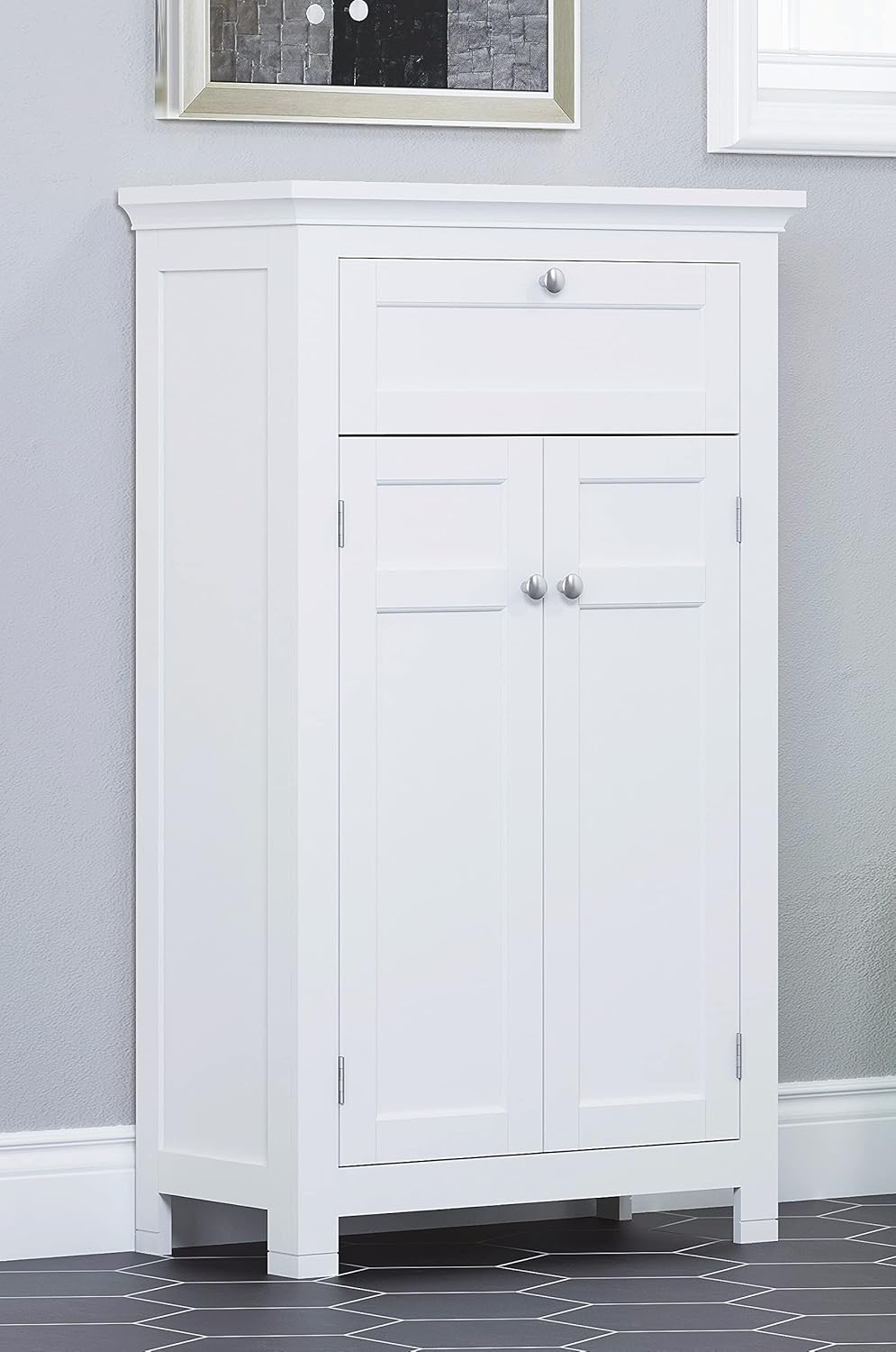 Freestanding Bathroom Cabinet with Doors and Adjustable Shelf, White Y989