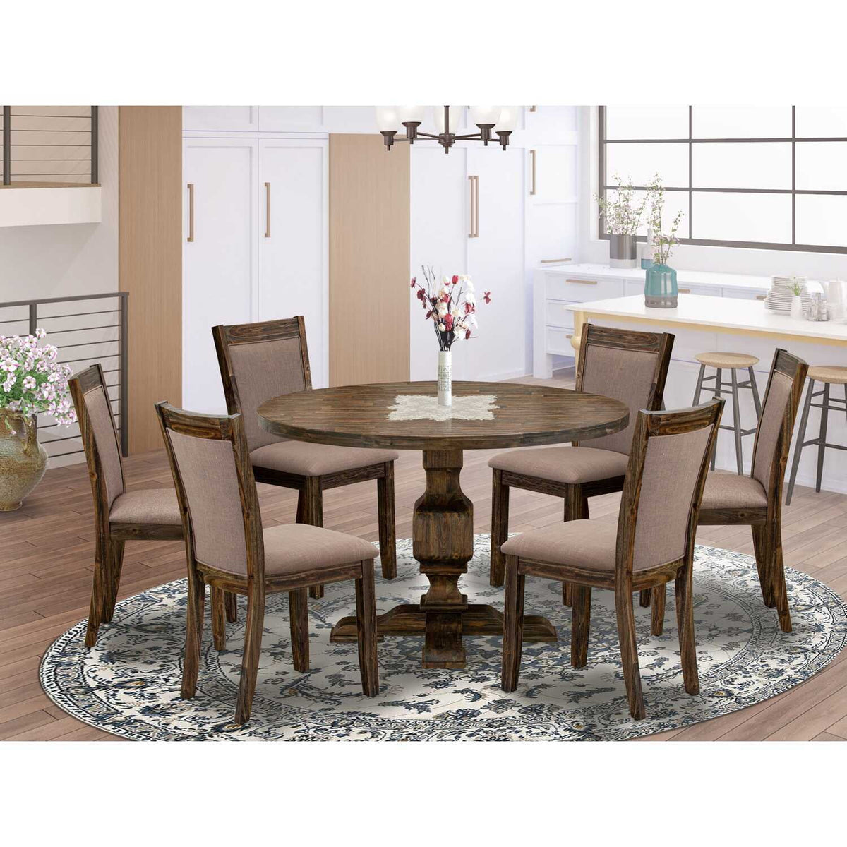 7 Piece Wood Dining Set with 6 Chairs N28316