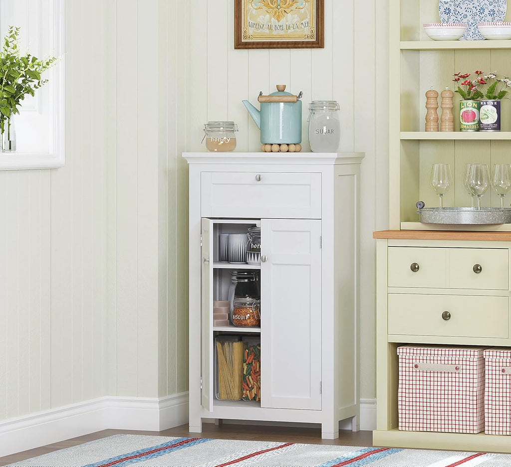 Freestanding Bathroom Cabinet with Doors and Adjustable Shelf, White Y989