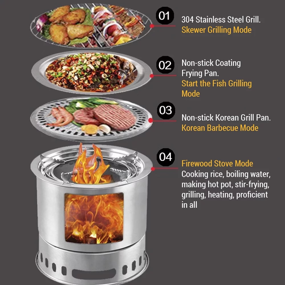 4 In 1 Camping Stove Portable Multi-functional Wood Stove A762453