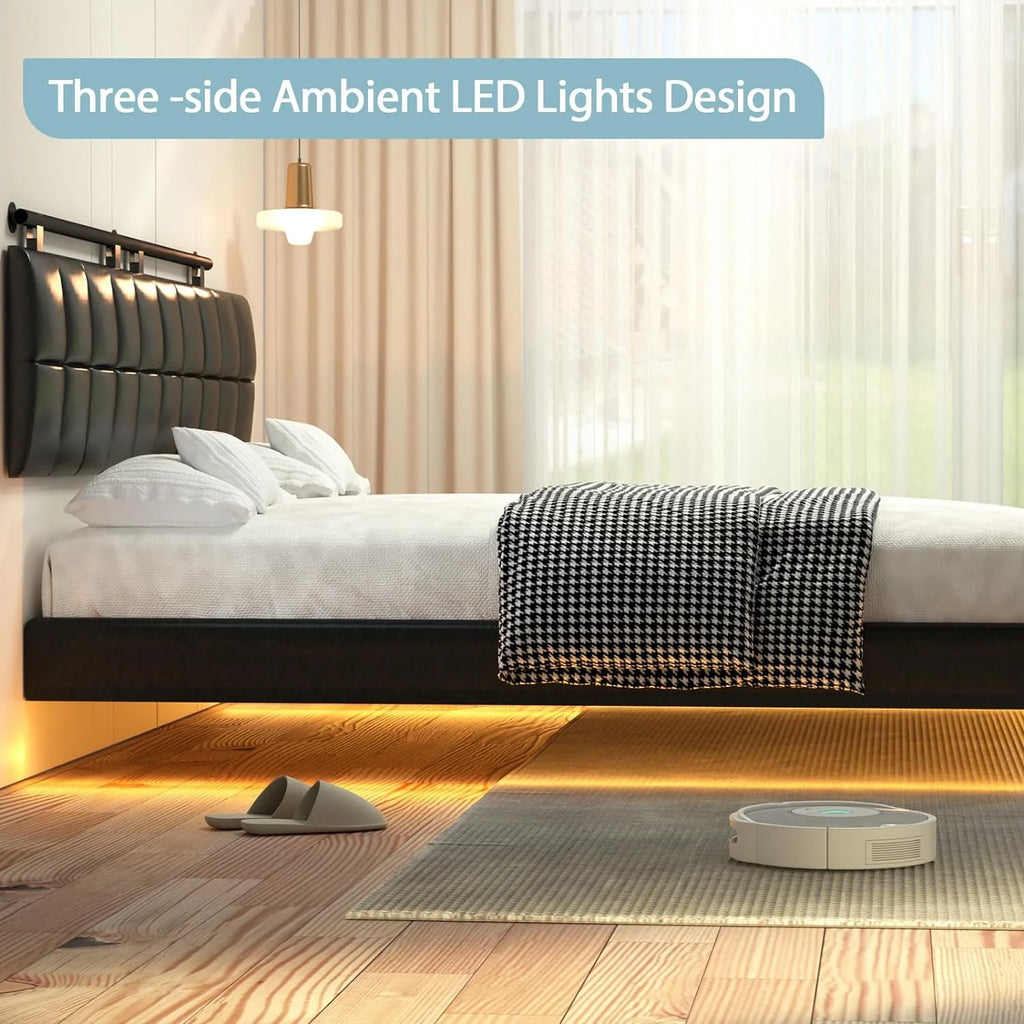 Queen Bed Frame with Charging Station and LED Lights H761