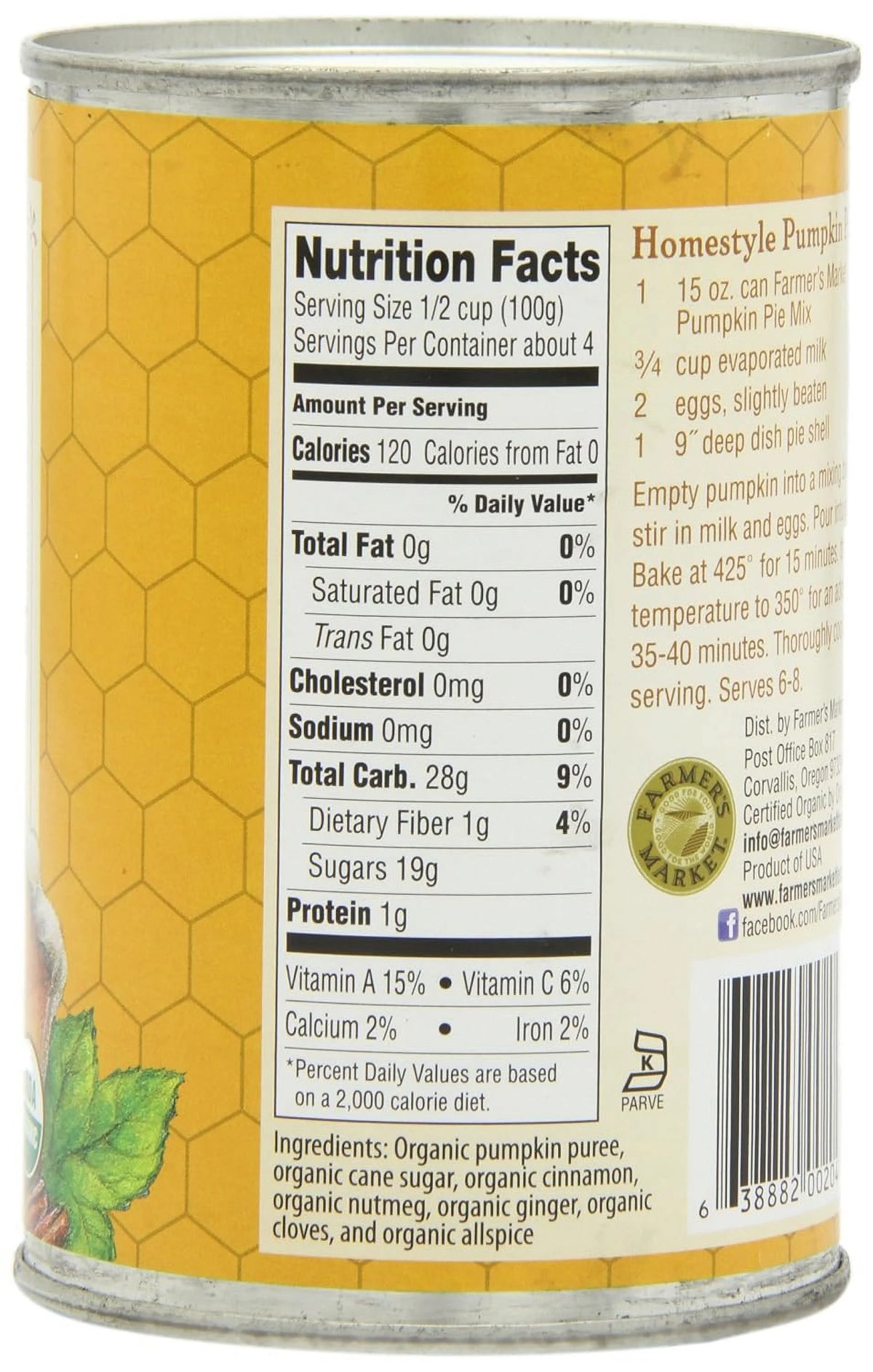 Organic Canned Pumpkin Pie Mix 15-Ounce Cans Pack Of 12 X881