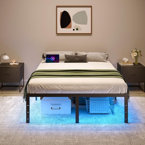 Full Size 14 Inch Metal Platform Bed Frame with LED Lights H413