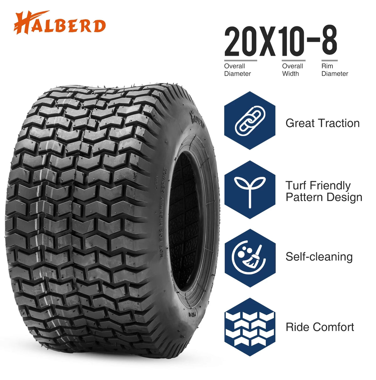 20x10.00-8 Lawn Mower Tires 4PR Heavy Duty Tubeless I67141