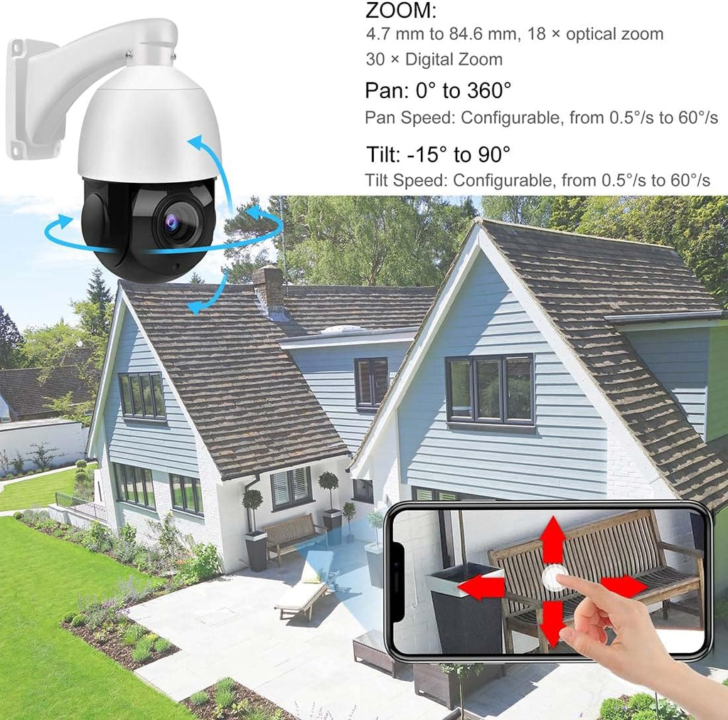8MP PTZ PoE IP Camera 18x Optical Zoom 165ft IR Night Vision IP66 J136716