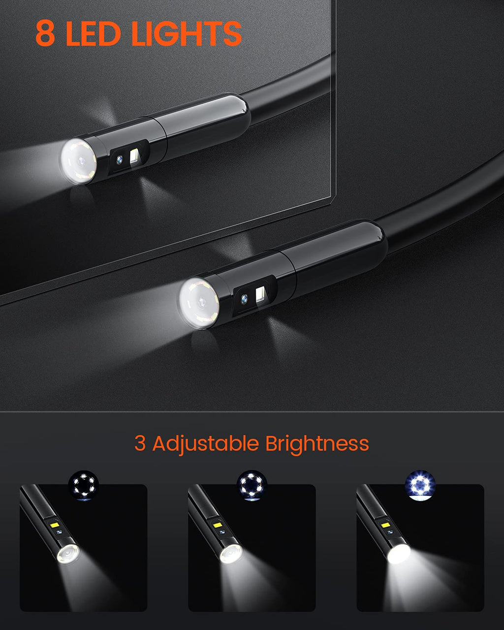 Triple Lens Inspection Camera, Waterproof Borescope with Light, 5 IPS Screen, 16.4ft Flexible Cable L557909