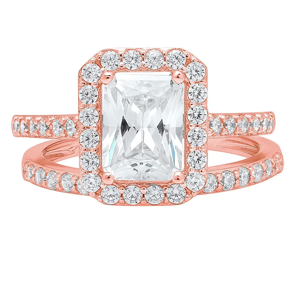 18K Rose Gold Halo Engagement Ring with Crystal Side Stones R5488