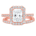 18K Rose Gold Halo Engagement Ring with Crystal Side Stones R5488