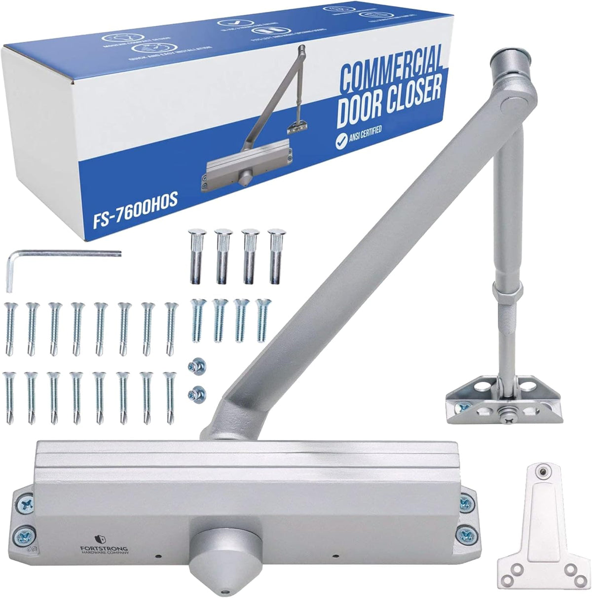 Silver Finish Automatic Door Closer with Hold-Open Mechanism S879