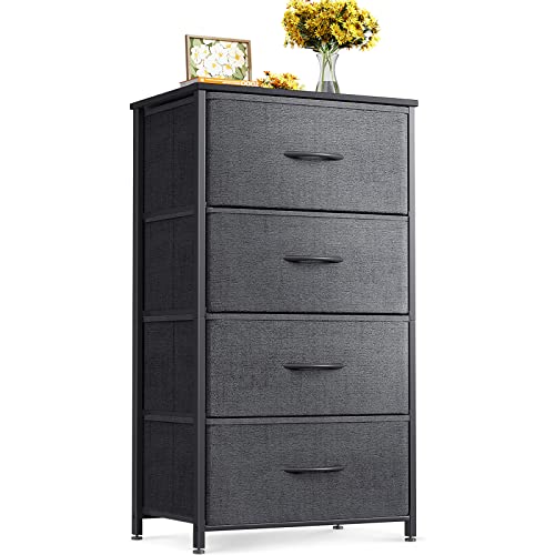 4 Drawer Dark Grey Dresser with Steel Frame and Wood Top A603674