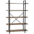 Solid Wood 5-Tier Open Storage Bookshelf with Metal Frame B672556