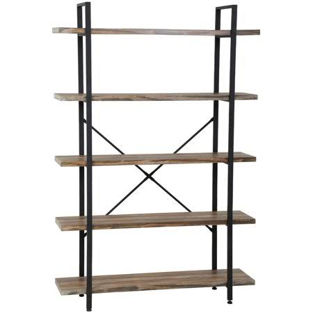 Solid Wood 5-Tier Open Storage Bookshelf with Metal Frame B672556
