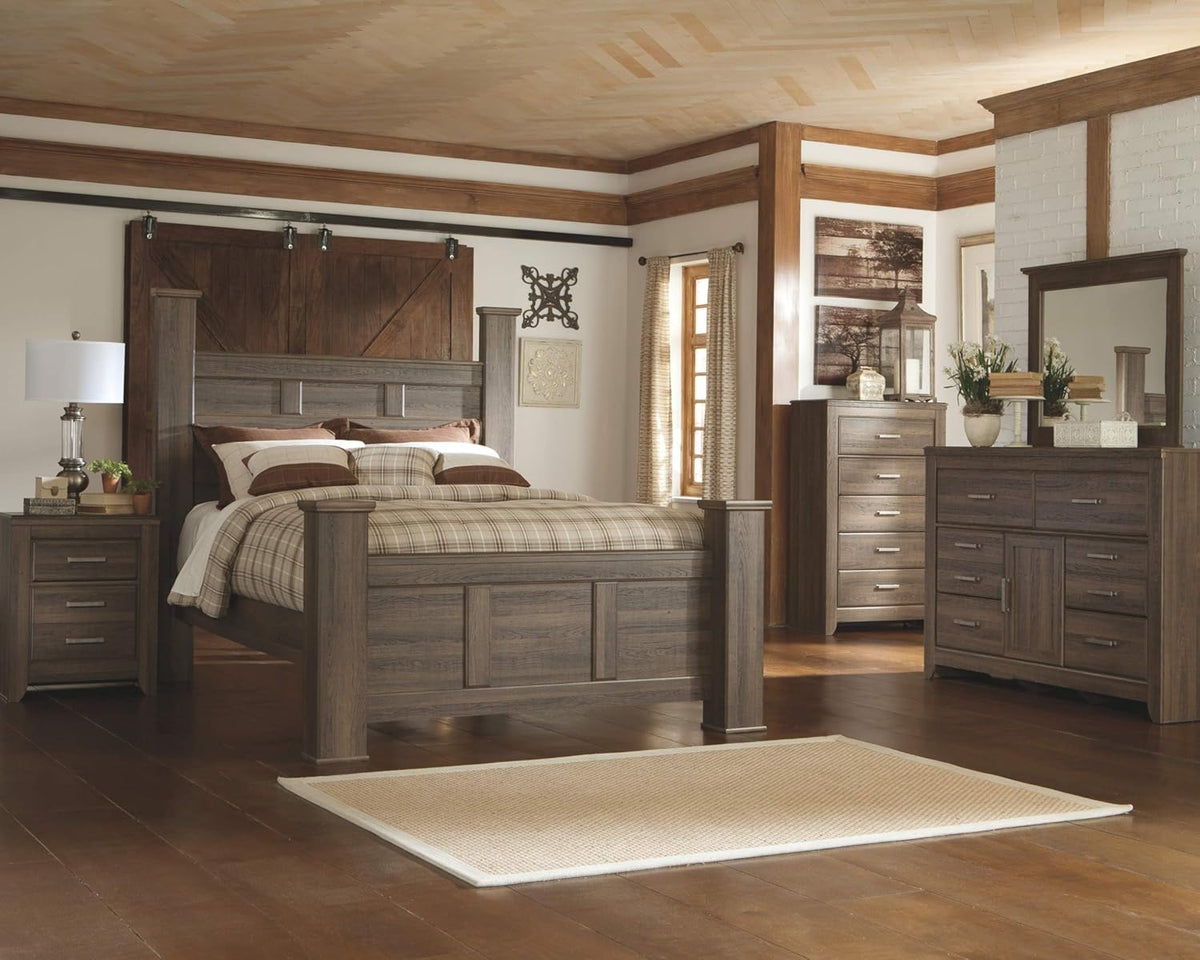 Rustic 6 Drawer Dresser with 1 Cabinet & Adjustable Shelf, Dark Brown E175082