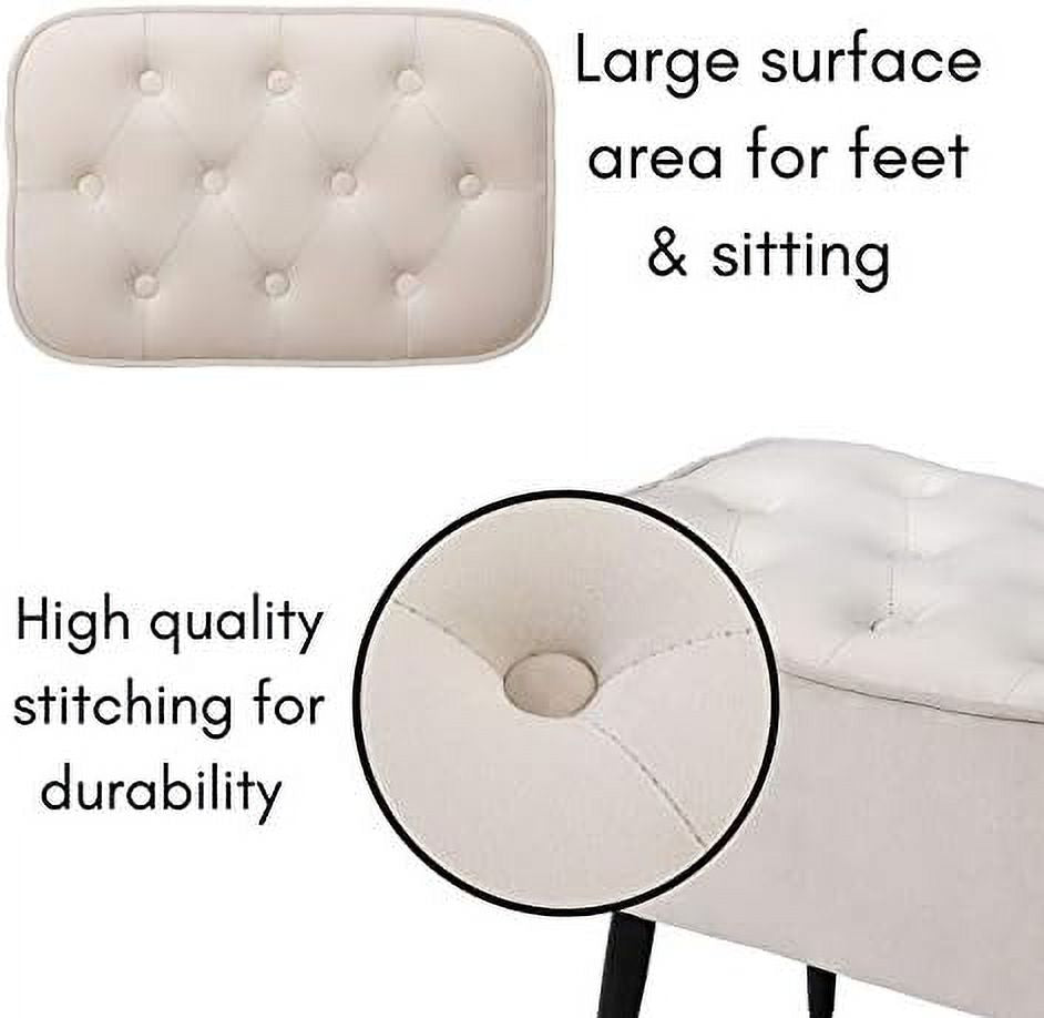 Tufted Curve Tan Velvet Ottoman Foot Stool with Steel Legs Z217