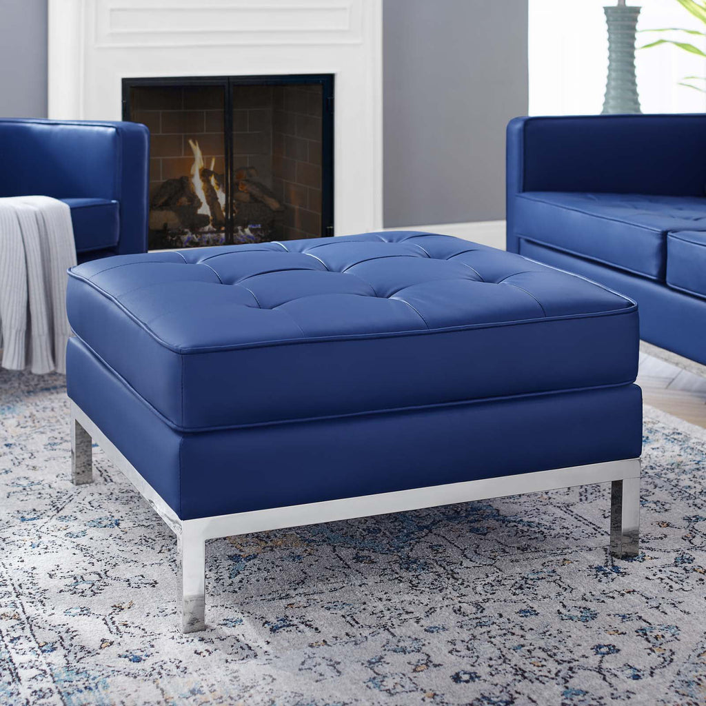 Navy Blue Faux Vinyl Leather Accent Chair Ottoman Z255