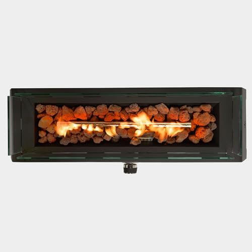 28" Tabletop Propane Gas Fire Pit with Glass Wind Guard & Lava Rock R48106